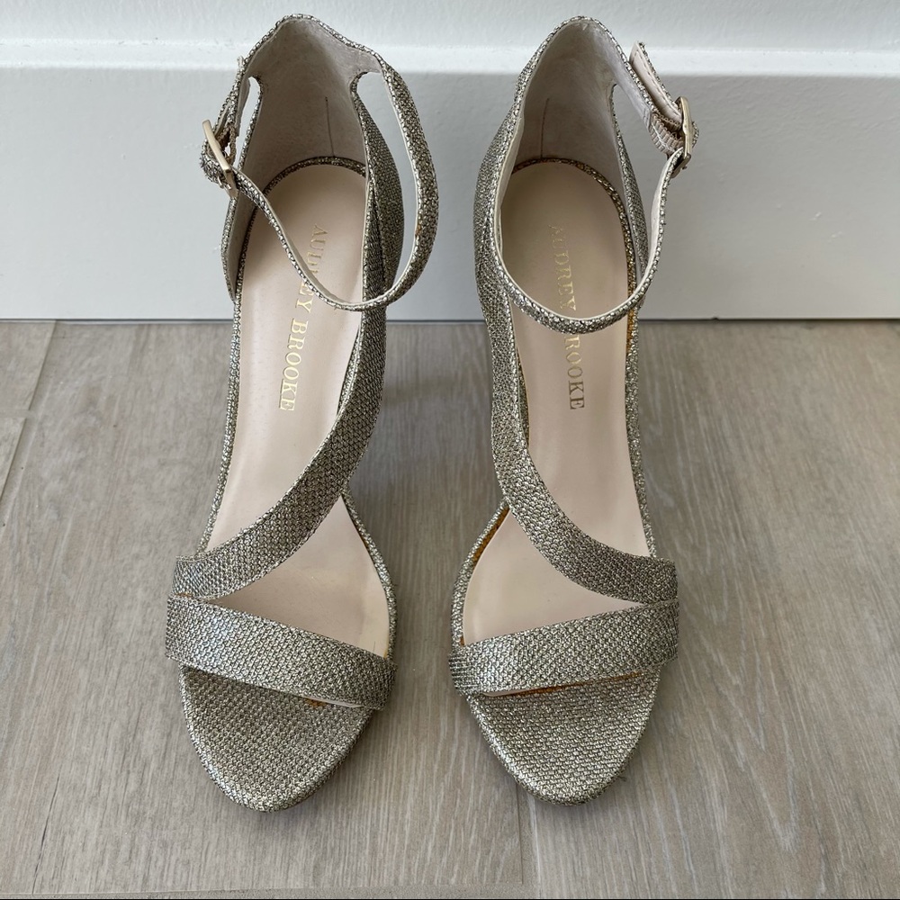 Audrey Brooke silver sparkle straps heels